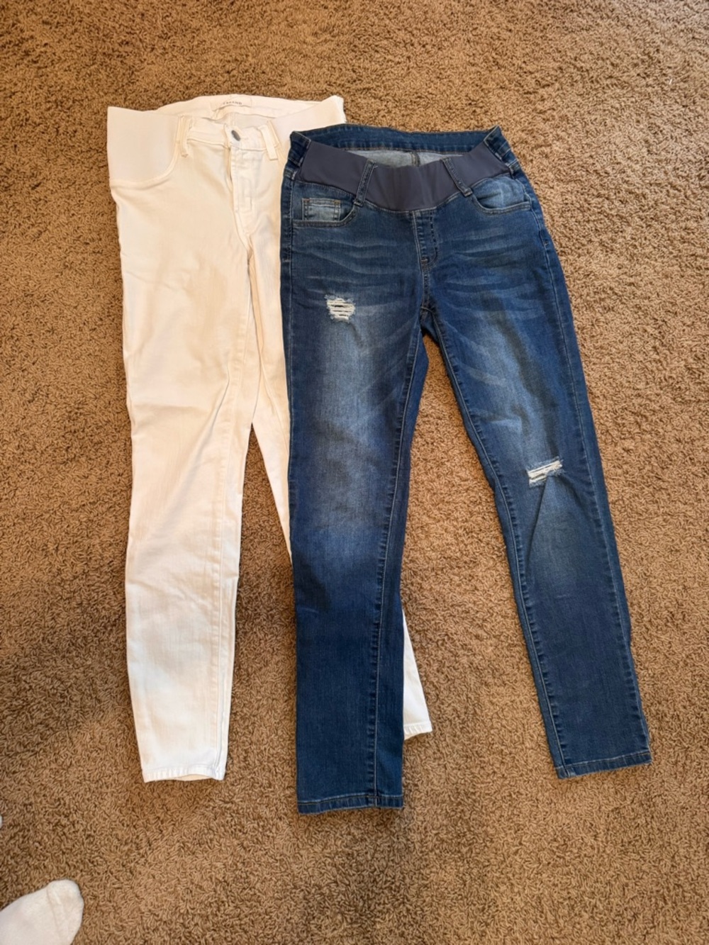J Brand Maternity Skinny Jeans in Blue and White - Stretch Panel